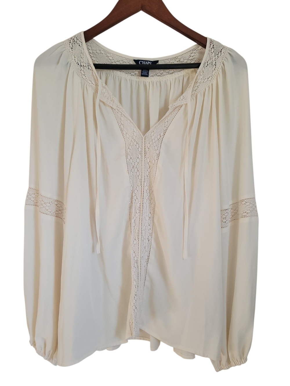 Chaps Lace Trim Peasant Blouse Large Ivory Piratecore Coquette Boho Romantic